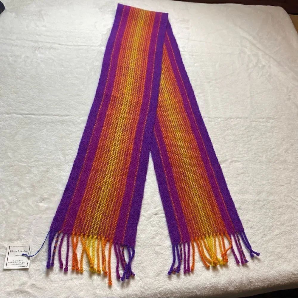 Handwoven Scarf New With Tags 100% Wool Purple Orange and Yellow